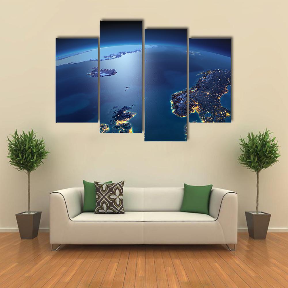 Night planet Earth Canvas Wall Art-4 Pop-Gallery Wrap-34" x 20"-Tiaracle