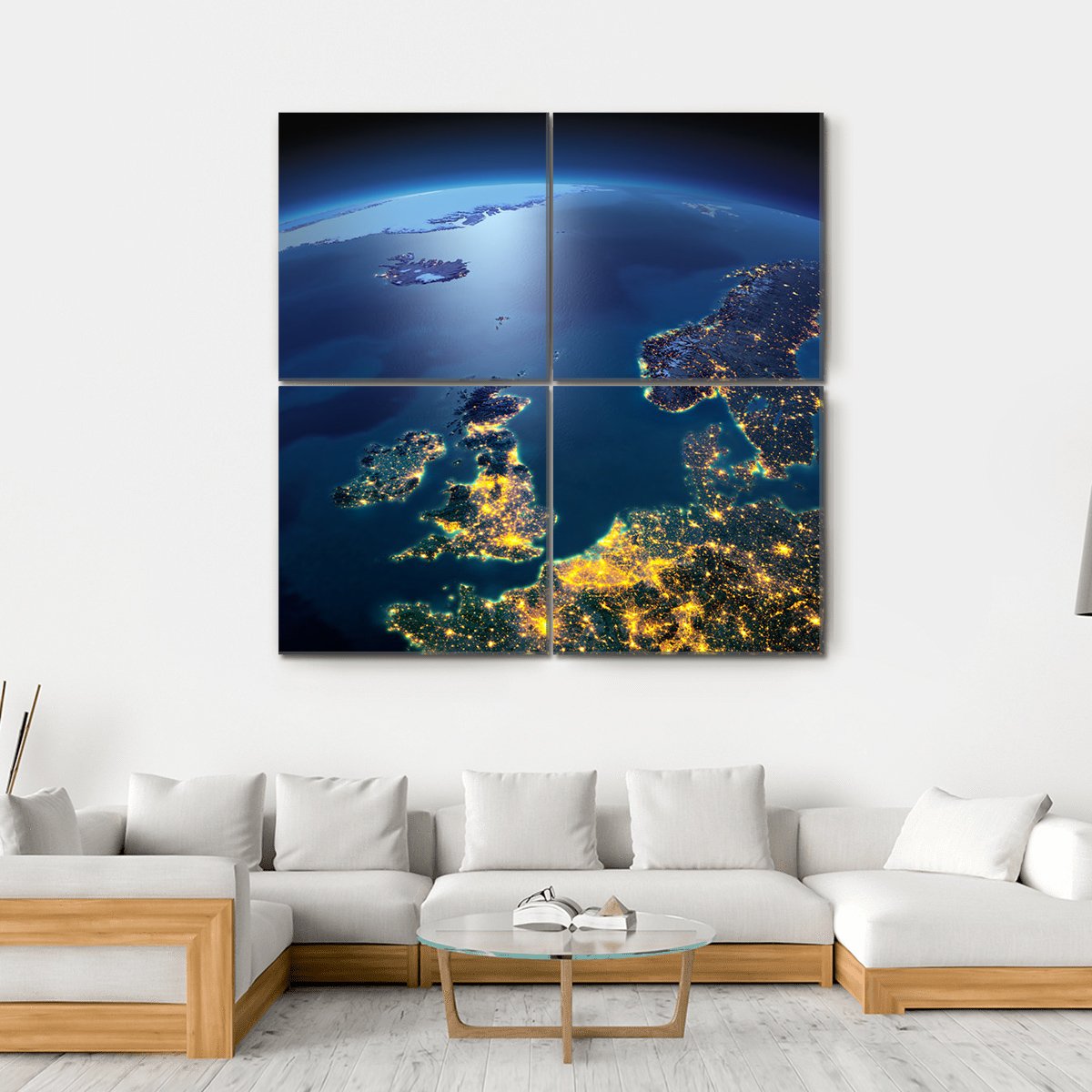 Night planet Earth Canvas Wall Art-4 Square-Gallery Wrap-17" x 17"-Tiaracle