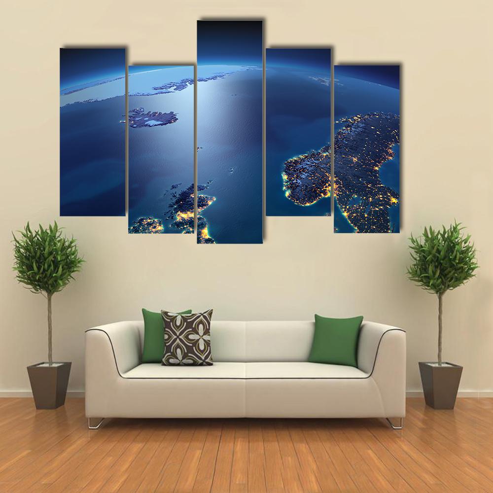 Night planet Earth Canvas Wall Art-5 Pop-Gallery Wrap-32" x 21"-Tiaracle