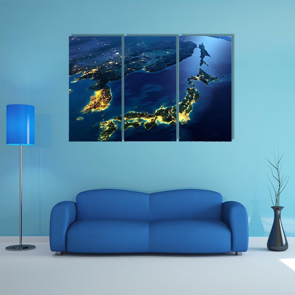 Planet Earth At Night Canvas Wall Art-3 Horizontal-Gallery Wrap-37" x 24"-Tiaracle