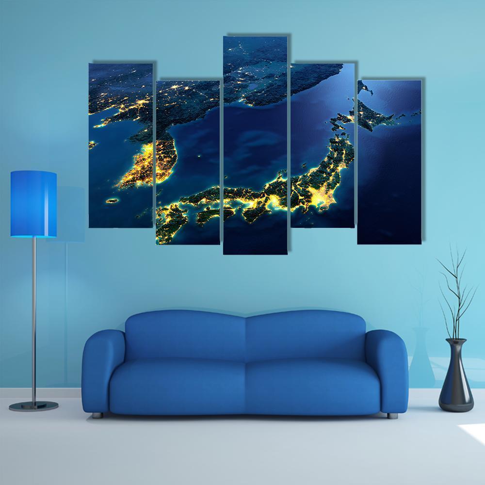 Planet Earth At Night Canvas Wall Art-5 Pop-Gallery Wrap-47" x 32"-Tiaracle
