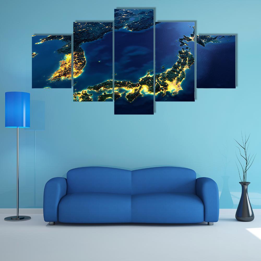 Planet Earth At Night Canvas Wall Art-5 Star-Gallery Wrap-62" x 32"-Tiaracle