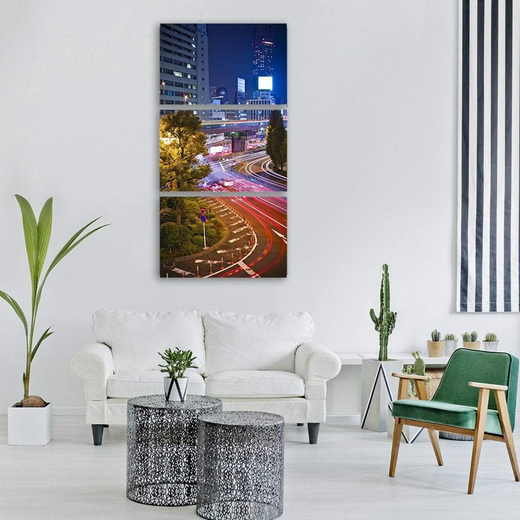 Night Scene In Tokyo Vertical Canvas Wall Art-3 Vertical-Gallery Wrap-12" x 25"-Tiaracle