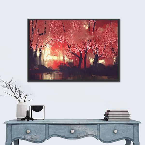 Night Scene Of Autumn Forest Canvas Wall Art-1 Piece-Floating Frame-24" x 16"-Tiaracle