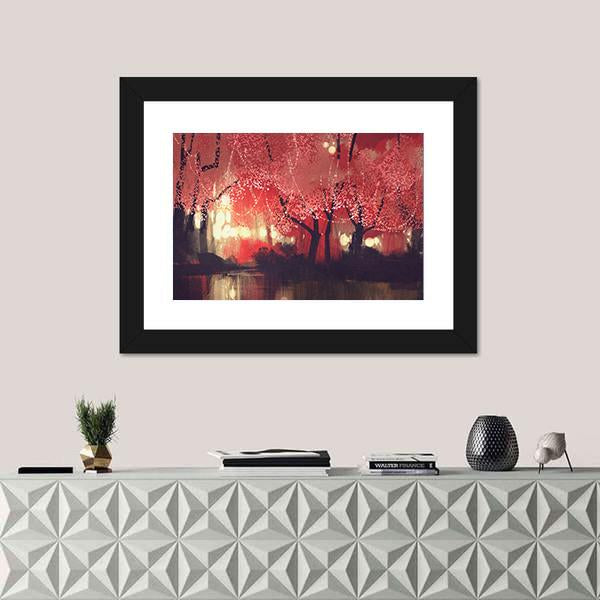 Night Scene Of Autumn Forest Canvas Wall Art-1 Piece-Framed Print-20" x 16"-Tiaracle