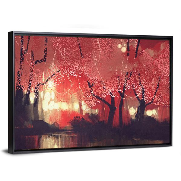 Night Scene Of Autumn Forest Canvas Wall Art-3 Horizontal-Gallery Wrap-25" x 16"-Tiaracle