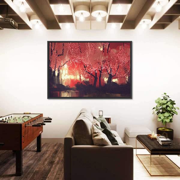 Night Scene Of Autumn Forest Canvas Wall Art-3 Horizontal-Gallery Wrap-25" x 16"-Tiaracle