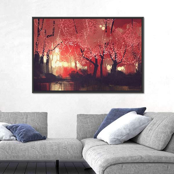 Night Scene Of Autumn Forest Canvas Wall Art-3 Horizontal-Gallery Wrap-25" x 16"-Tiaracle