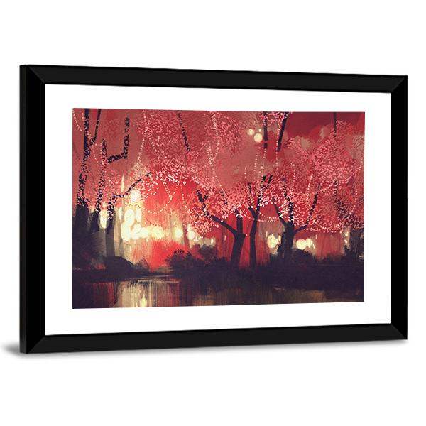 Night Scene Of Autumn Forest Canvas Wall Art-3 Horizontal-Gallery Wrap-25" x 16"-Tiaracle