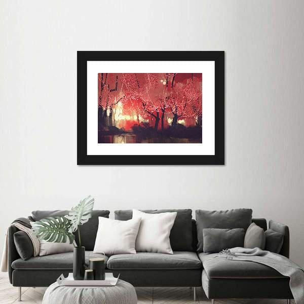 Night Scene Of Autumn Forest Canvas Wall Art-3 Horizontal-Gallery Wrap-25" x 16"-Tiaracle