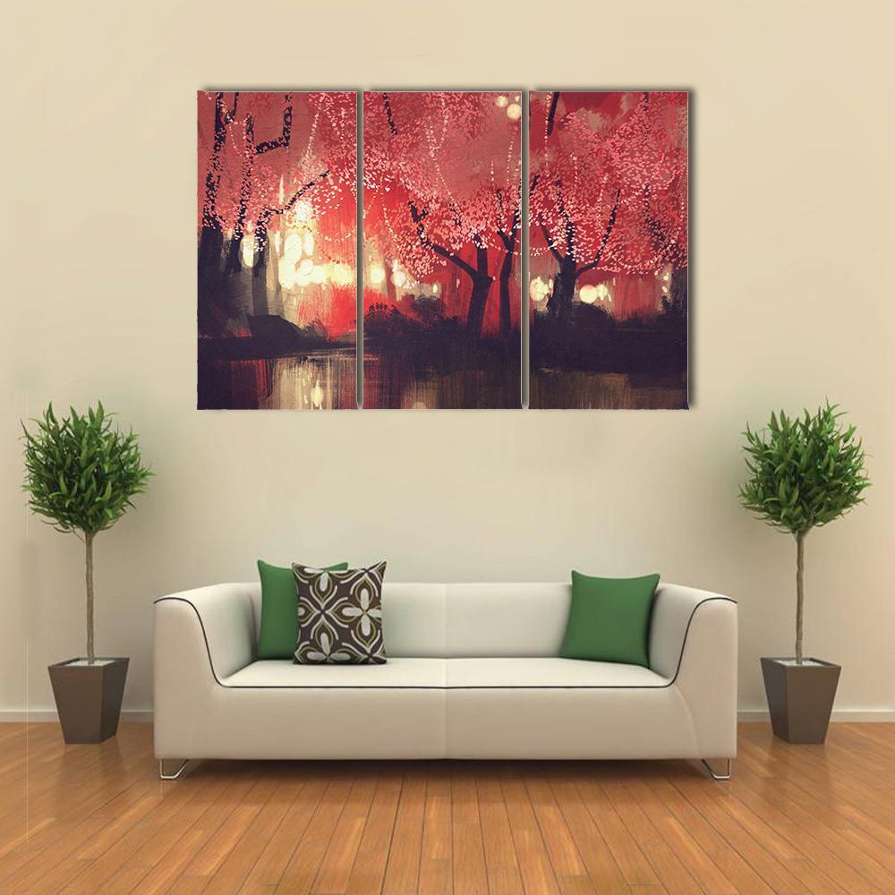 Night Scene Of Autumn Forest Canvas Wall Art-3 Horizontal-Gallery Wrap-37" x 24"-Tiaracle
