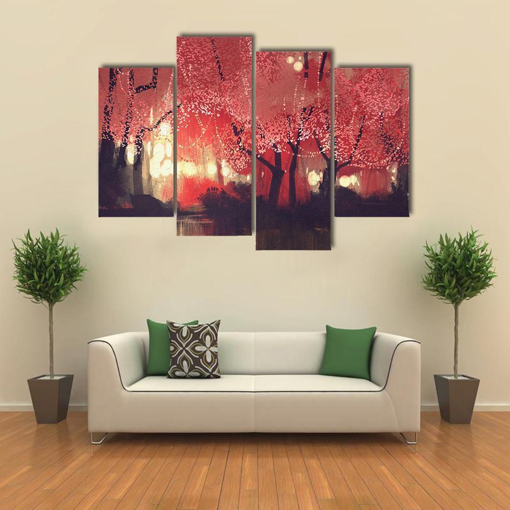 Night Scene Of Autumn Forest Canvas Wall Art-4 Pop-Gallery Wrap-50" x 32"-Tiaracle
