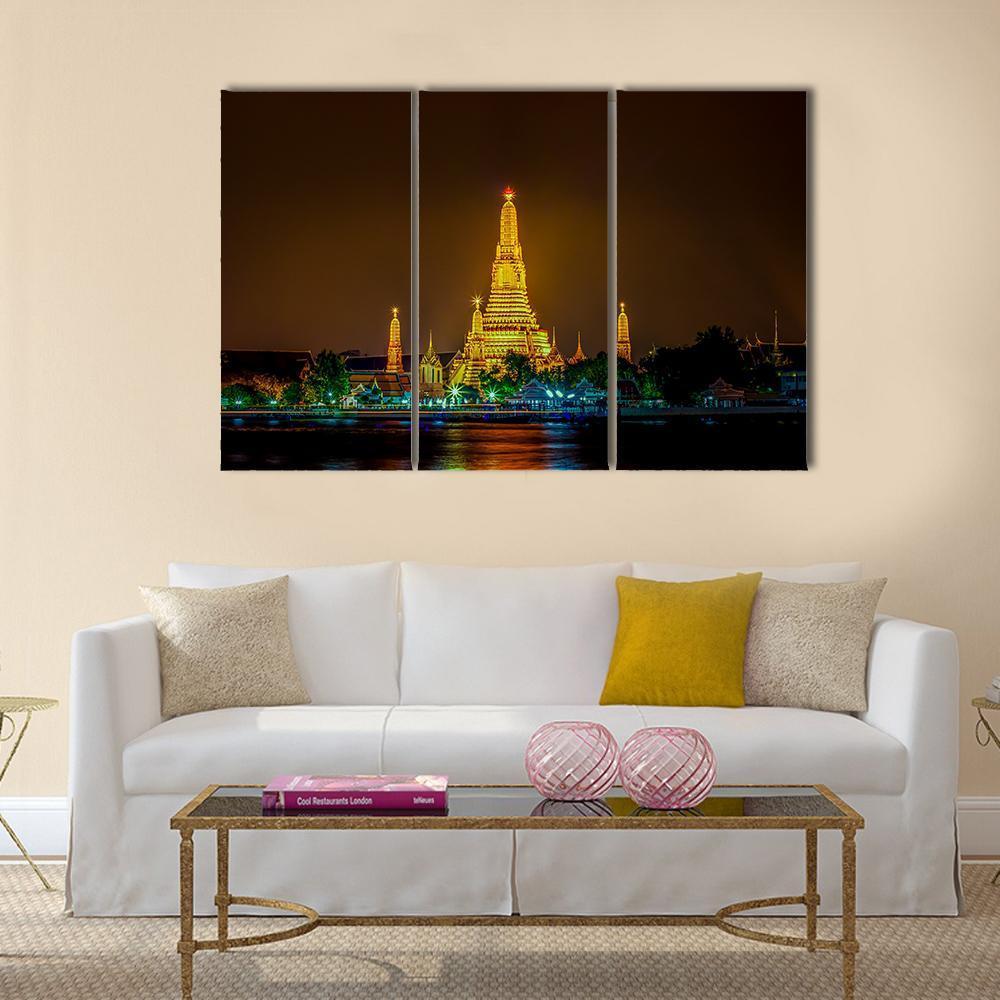 Wat Arun Ratchawararam Temple Bangkok Canvas Wall Art-3 Horizontal-Gallery Wrap-37" x 24"-Tiaracle