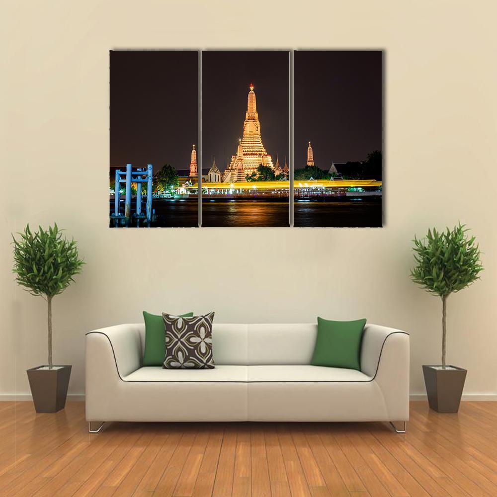 Wat Arun Ratchawararam Temple Canvas Wall Art-3 Horizontal-Gallery Wrap-37" x 24"-Tiaracle