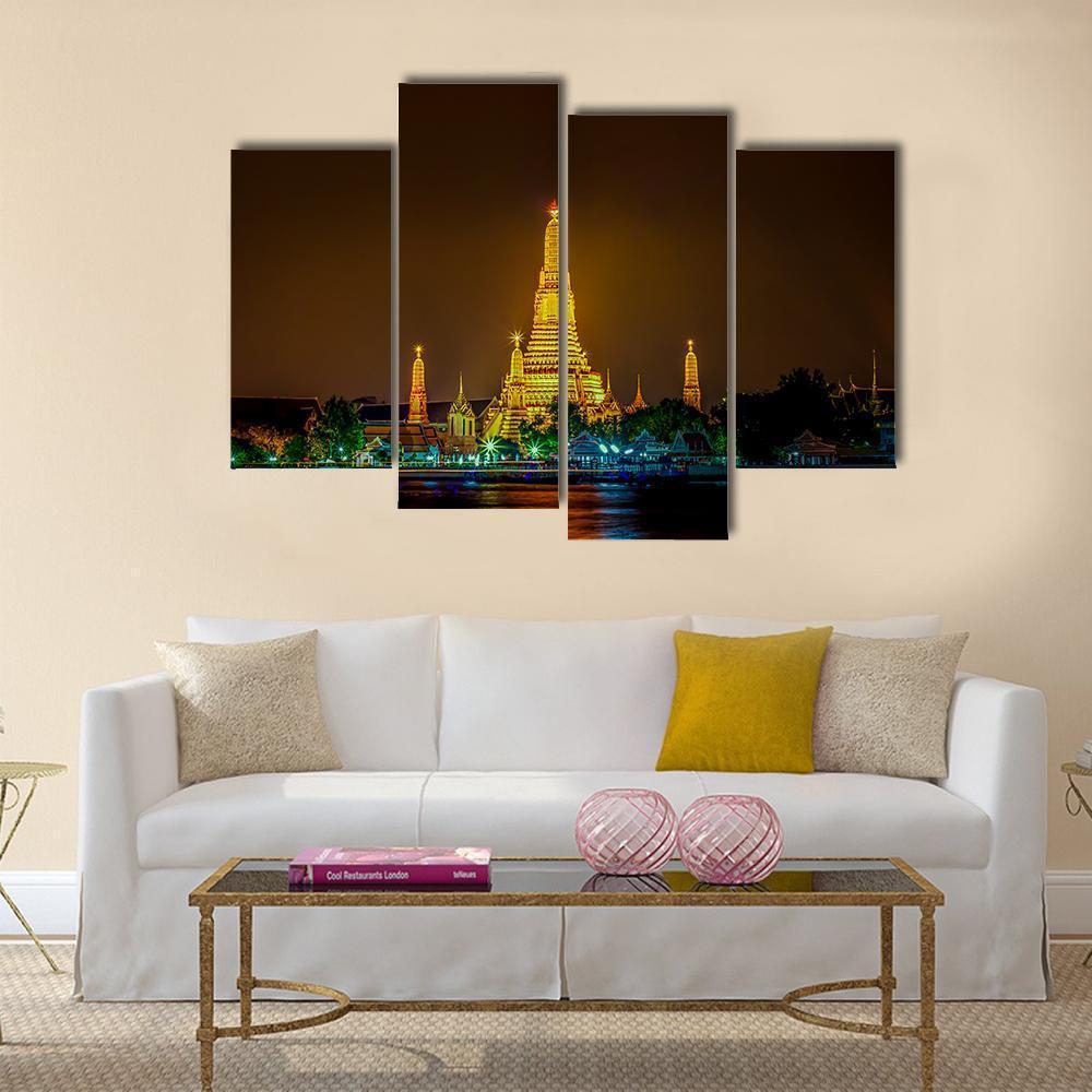 Wat Arun Ratchawararam Temple Bangkok Canvas Wall Art-4 Pop-Gallery Wrap-50" x 32"-Tiaracle