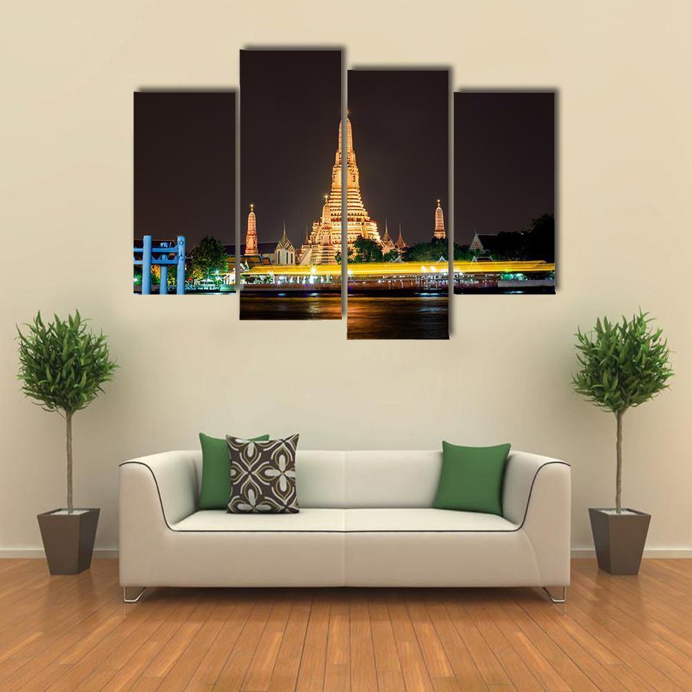 Wat Arun Ratchawararam Temple Canvas Wall Art-4 Pop-Gallery Wrap-50" x 32"-Tiaracle