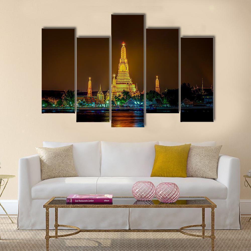 Wat Arun Ratchawararam Temple Bangkok Canvas Wall Art-5 Pop-Gallery Wrap-47" x 32"-Tiaracle