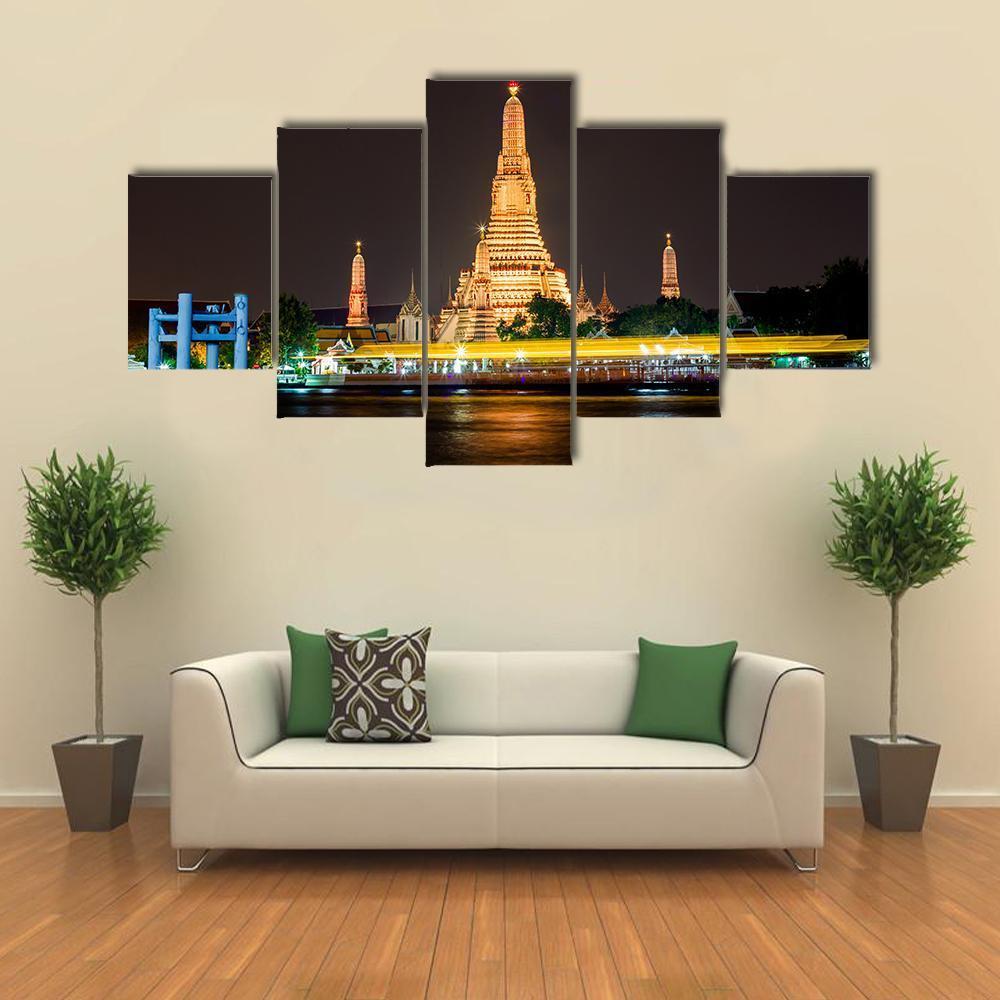 Wat Arun Ratchawararam Temple Canvas Wall Art-5 Pop-Gallery Wrap-47" x 32"-Tiaracle