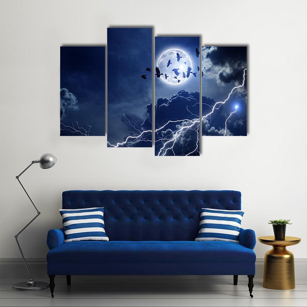 Moon Lightning &amp; Dark Clouds Canvas Wall Art-4 Pop-Gallery Wrap-50" x 32"-Tiaracle