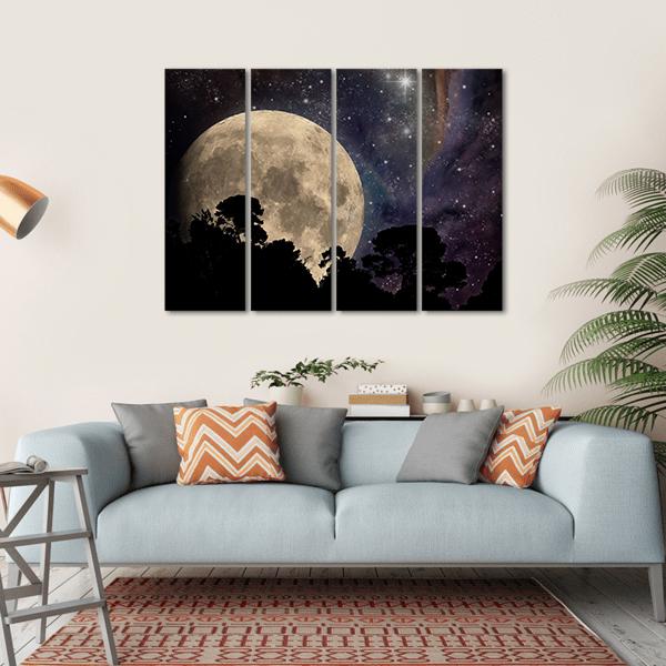 Night Sky With Moon Canvas Wall Art-4 Horizontal-Gallery Wrap-34" x 24"-Tiaracle