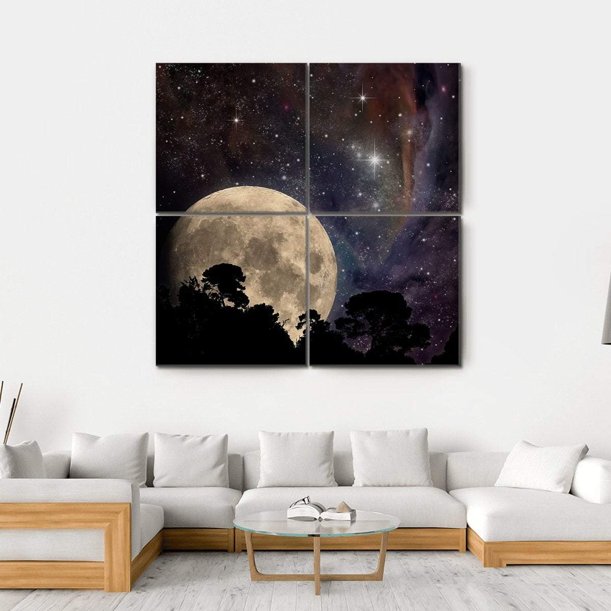 Night Sky With Moon Canvas Wall Art-4 Square-Gallery Wrap-17" x 17"-Tiaracle