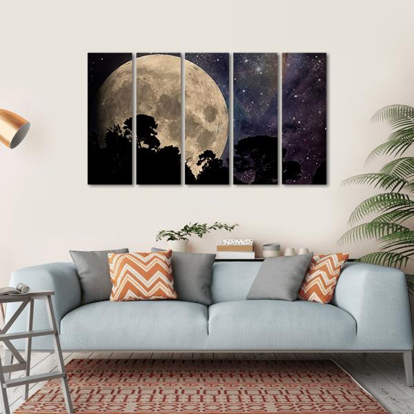 Night Sky With Moon Canvas Wall Art-5 Horizontal-Gallery Wrap-22" x 12"-Tiaracle
