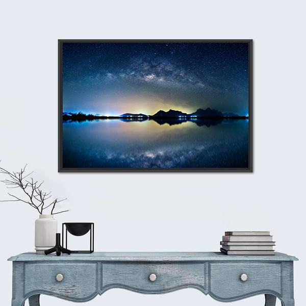 Night Sky With Stars Canvas Wall Art-1 Piece-Floating Frame-24" x 16"-Tiaracle