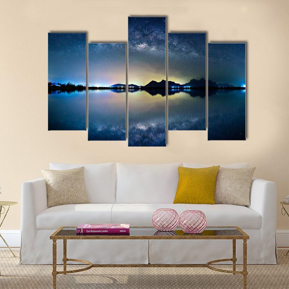 Night Sky With Stars Canvas Wall Art-5 Pop-Gallery Wrap-47" x 32"-Tiaracle