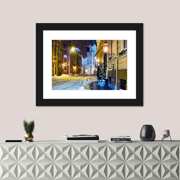 Night Town Riga Latvia Canvas Wall Art-1 Piece-Framed Print-20" x 16"-Tiaracle