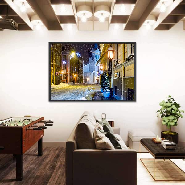 Night Town Riga Latvia Canvas Wall Art-3 Horizontal-Gallery Wrap-25" x 16"-Tiaracle