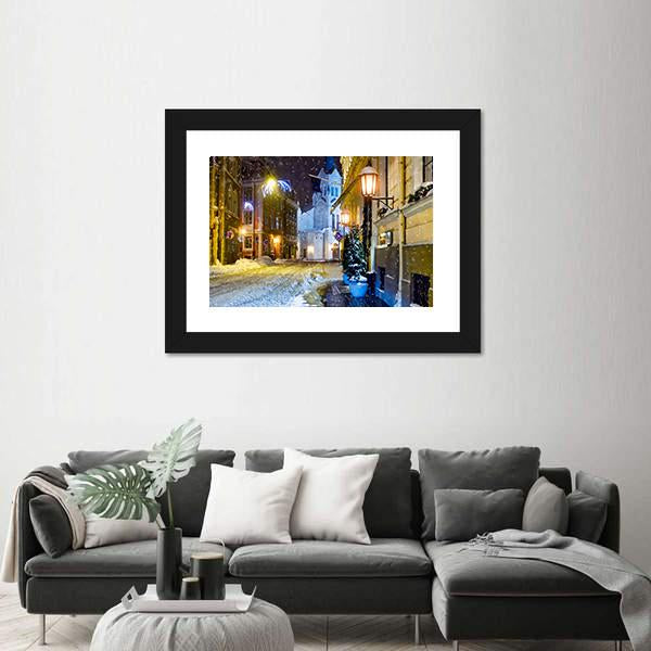Night Town Riga Latvia Canvas Wall Art-3 Horizontal-Gallery Wrap-25" x 16"-Tiaracle