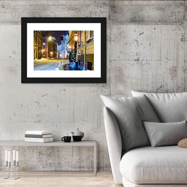 Night Town Riga Latvia Canvas Wall Art-3 Horizontal-Gallery Wrap-25" x 16"-Tiaracle