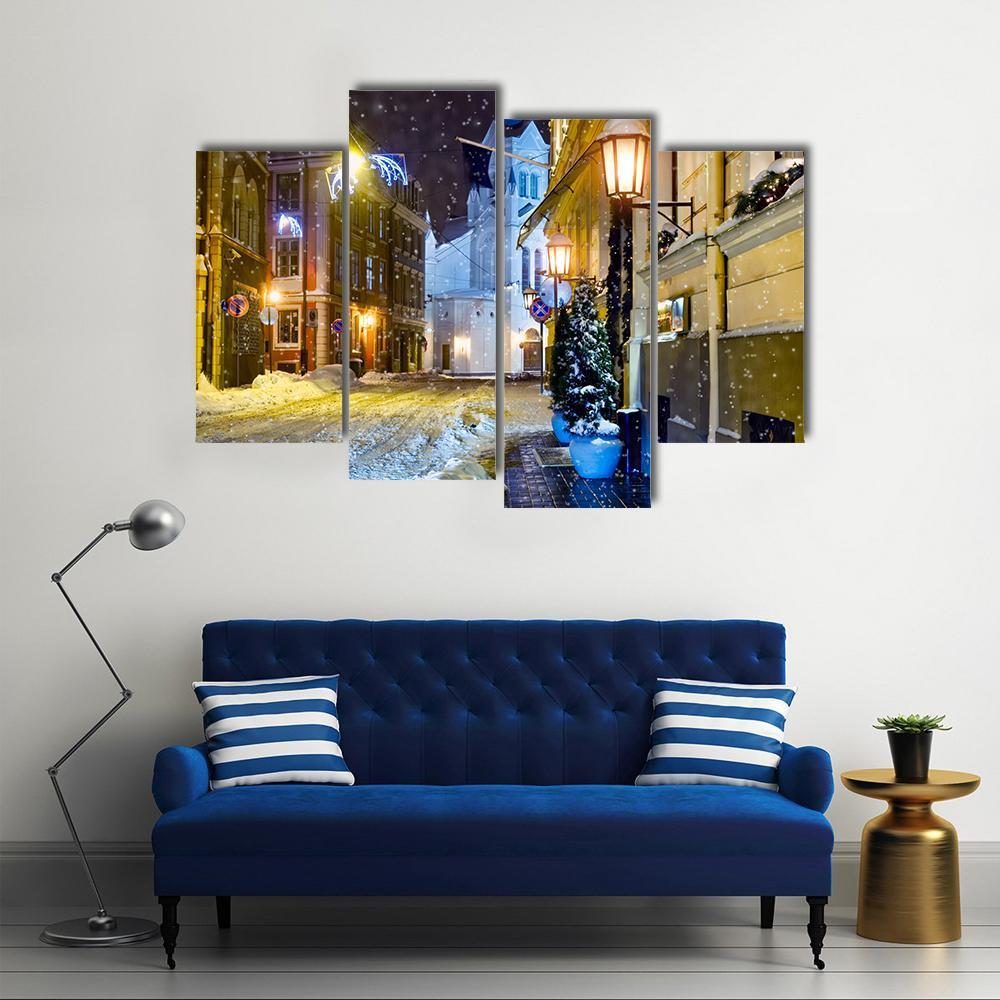 Night Town Riga Latvia Canvas Wall Art-4 Pop-Gallery Wrap-50" x 32"-Tiaracle