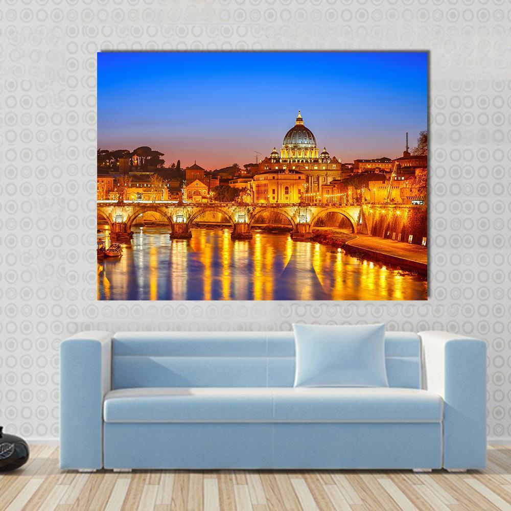 St Peter's Cathedral At Night Canvas Wall Art-1 Piece-Gallery Wrap-48" x 32"-Tiaracle