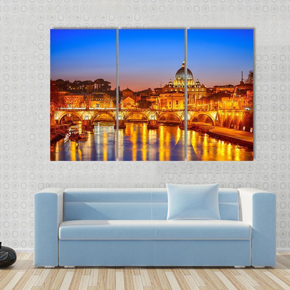 St Peter's Cathedral At Night Canvas Wall Art-3 Horizontal-Gallery Wrap-37" x 24"-Tiaracle