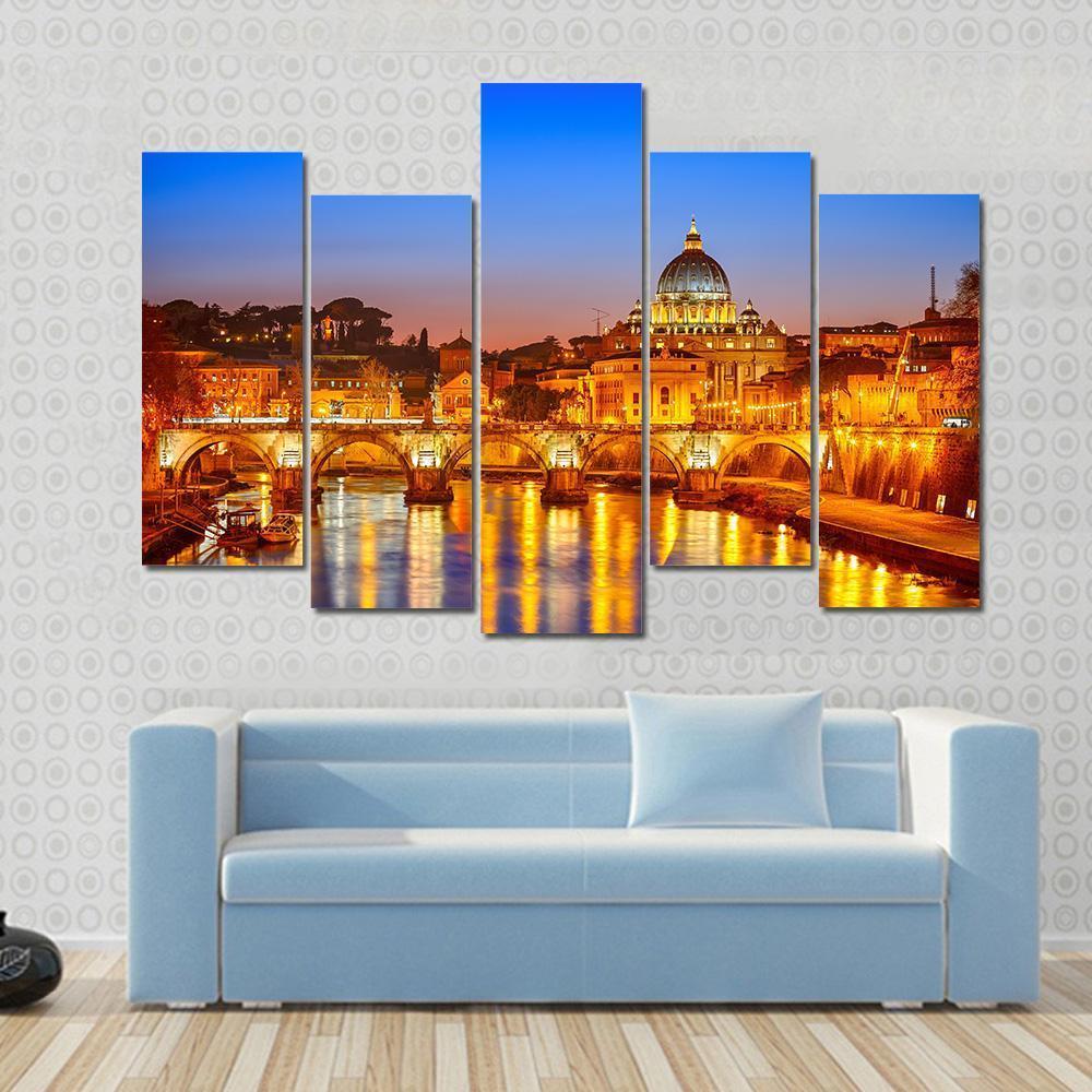 St Peter's Cathedral At Night Canvas Wall Art-5 Pop-Gallery Wrap-47" x 32"-Tiaracle