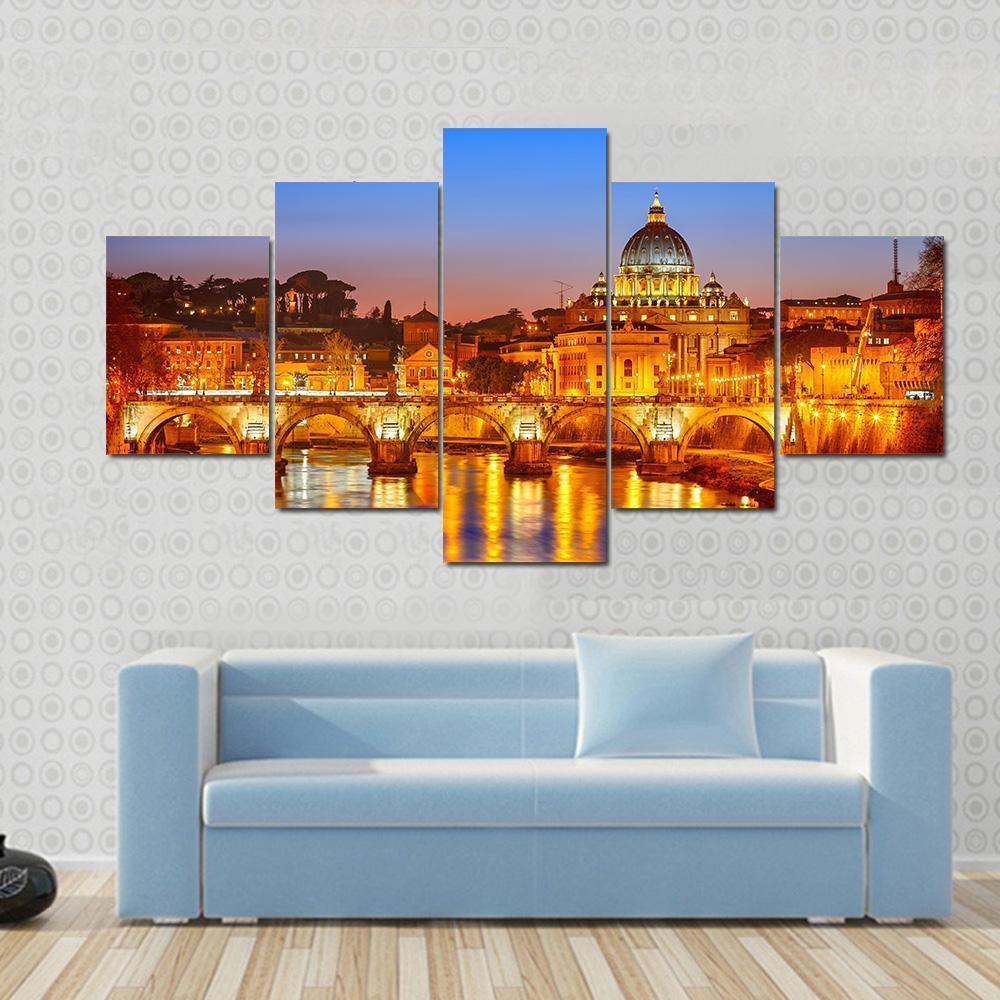 St Peter's Cathedral At Night Canvas Wall Art-5 Star-Gallery Wrap-62" x 32"-Tiaracle