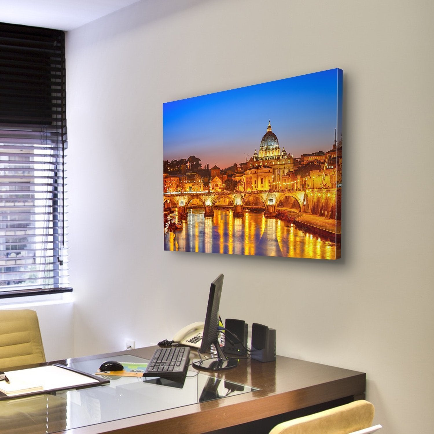 St Peter's Cathedral At Night Canvas Wall Art-3 Horizontal-Gallery Wrap-25" x 16"-Tiaracle