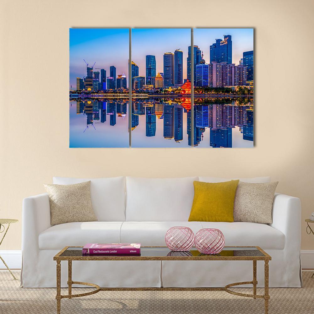 Lighting Show In Qingdao Canvas Wall Art-3 Horizontal-Gallery Wrap-37" x 24"-Tiaracle