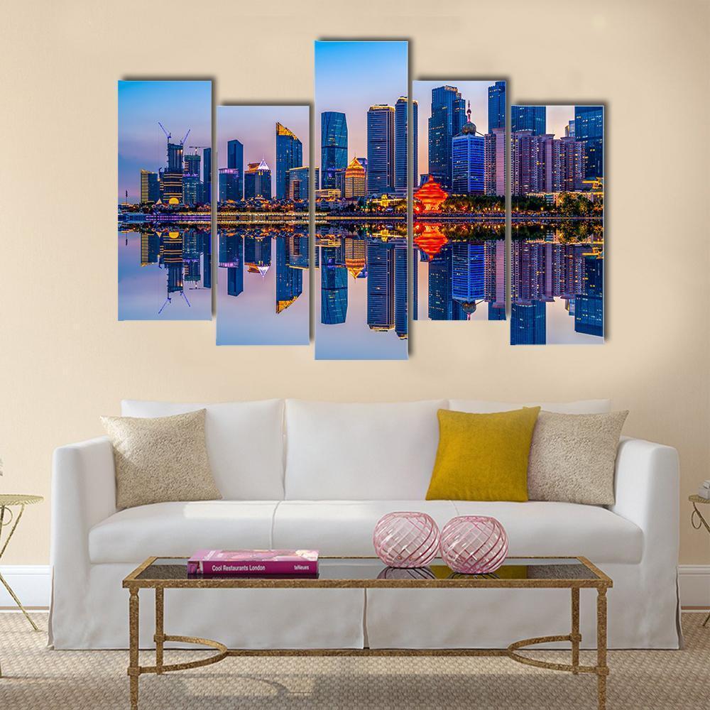 Lighting Show In Qingdao Canvas Wall Art-5 Pop-Gallery Wrap-47" x 32"-Tiaracle