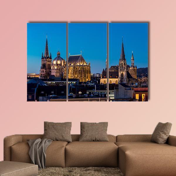 Aachen At Night Germany Canvas Wall Art-3 Horizontal-Gallery Wrap-25" x 16"-Tiaracle