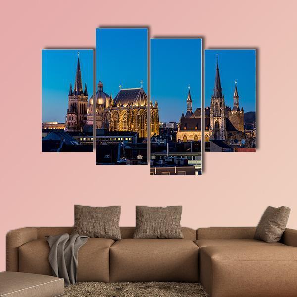 Aachen At Night Germany Canvas Wall Art-4 Pop-Gallery Wrap-50" x 32"-Tiaracle