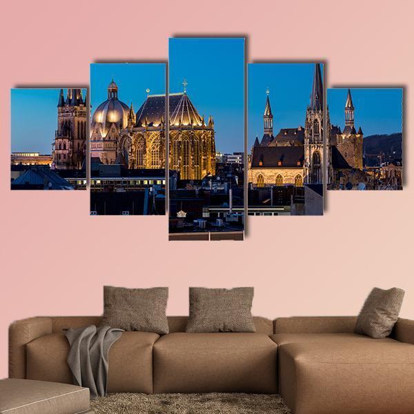Aachen At Night Germany Canvas Wall Art-5 Star-Gallery Wrap-62" x 32"-Tiaracle