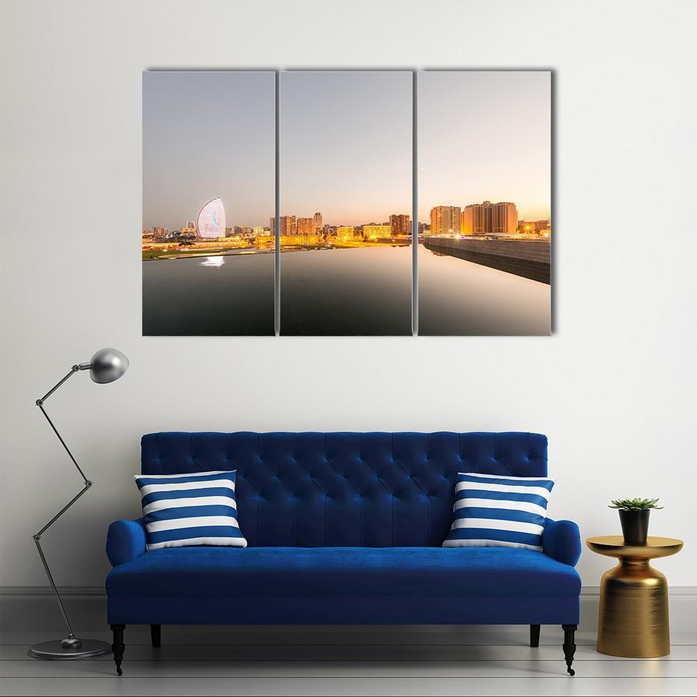 Baku Azerbaijan During Sunset Canvas Wall Art-3 Horizontal-Gallery Wrap-37" x 24"-Tiaracle