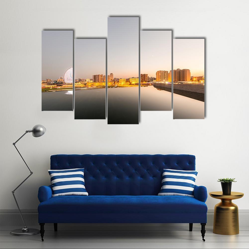 Baku Azerbaijan During Sunset Canvas Wall Art-5 Pop-Gallery Wrap-47" x 32"-Tiaracle