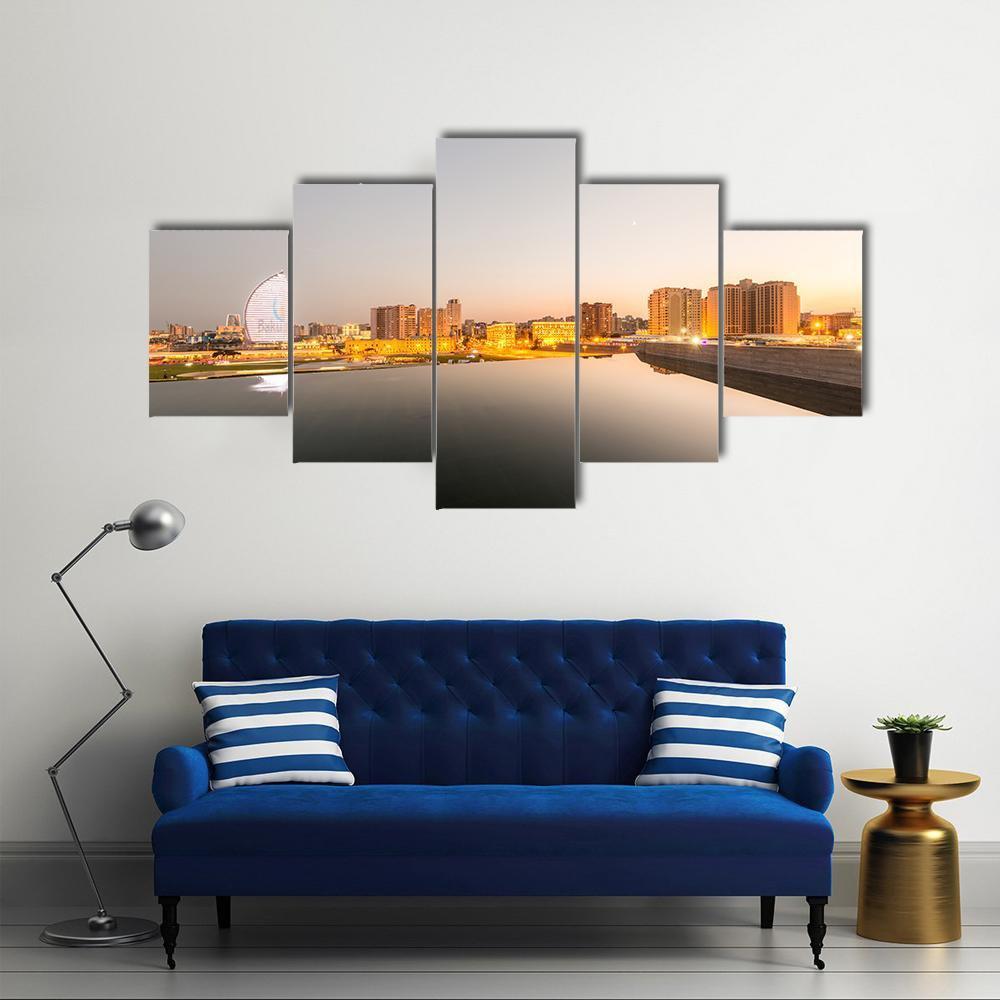 Baku Azerbaijan During Sunset Canvas Wall Art-5 Star-Gallery Wrap-62" x 32"-Tiaracle