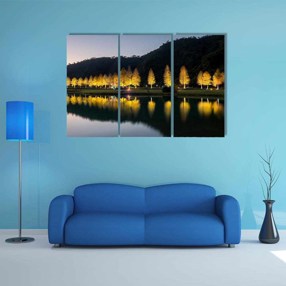 Bald Cypress Trees At Night Canvas Wall Art-3 Horizontal-Gallery Wrap-37" x 24"-Tiaracle
