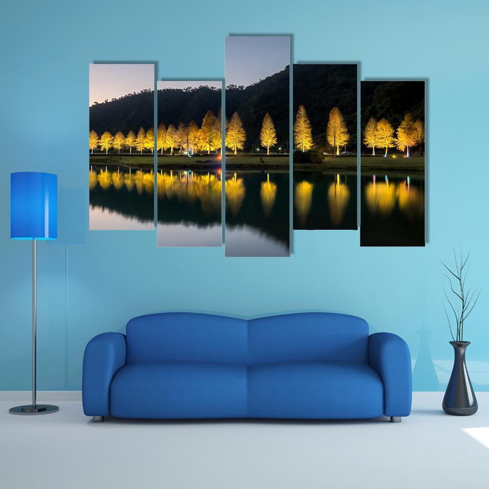 Bald Cypress Trees At Night Canvas Wall Art-5 Pop-Gallery Wrap-47" x 32"-Tiaracle