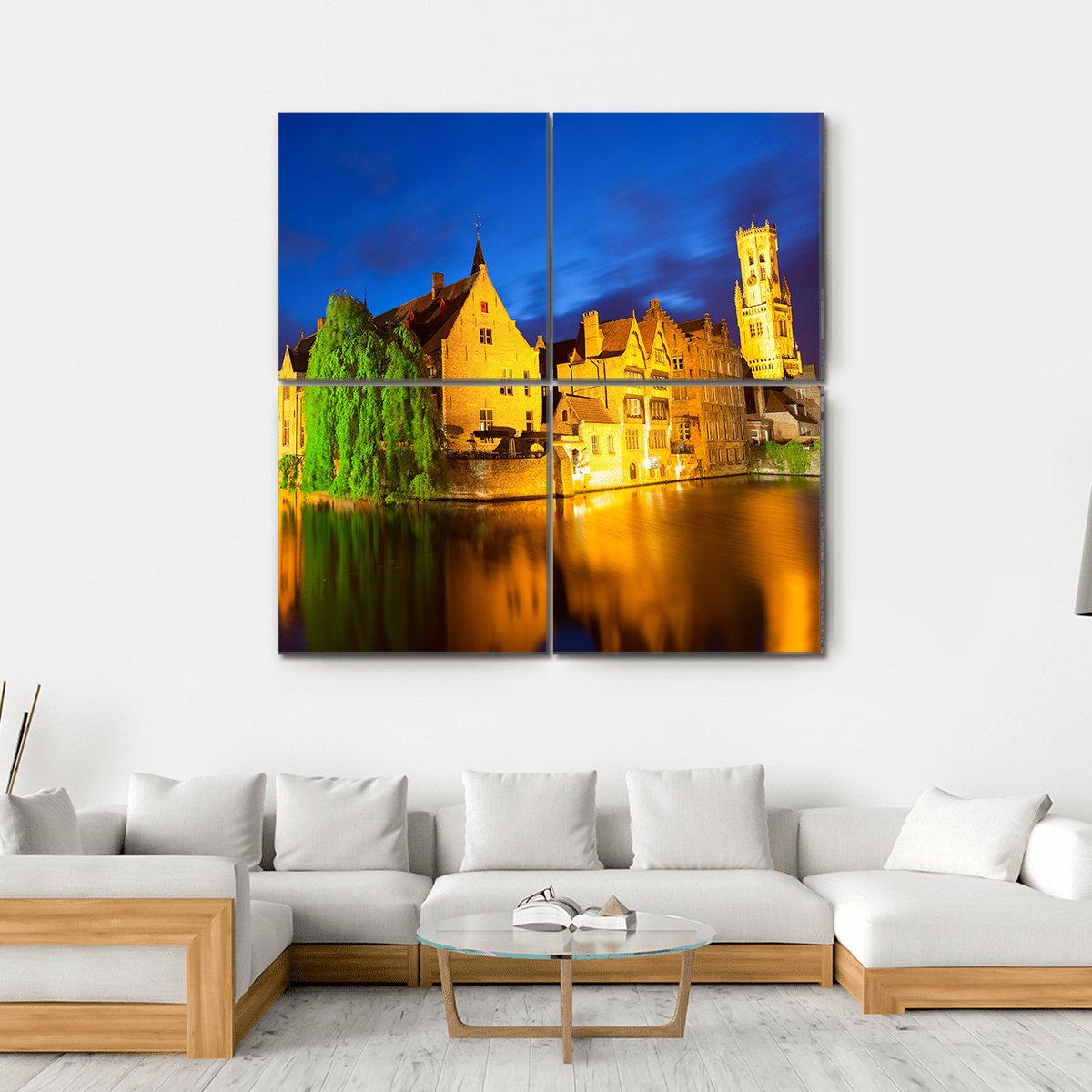 Bruges Town At Night Canvas Wall Art-4 Square-Gallery Wrap-17" x 17"-Tiaracle