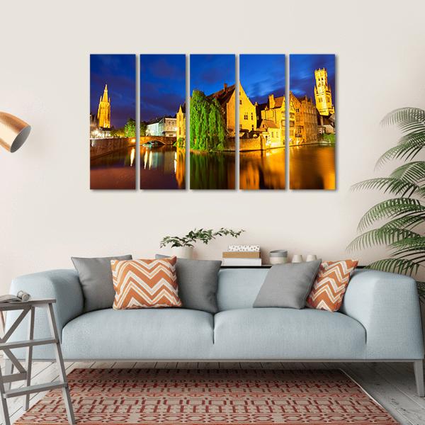 Bruges Town At Night Canvas Wall Art-5 Horizontal-Gallery Wrap-22" x 12"-Tiaracle